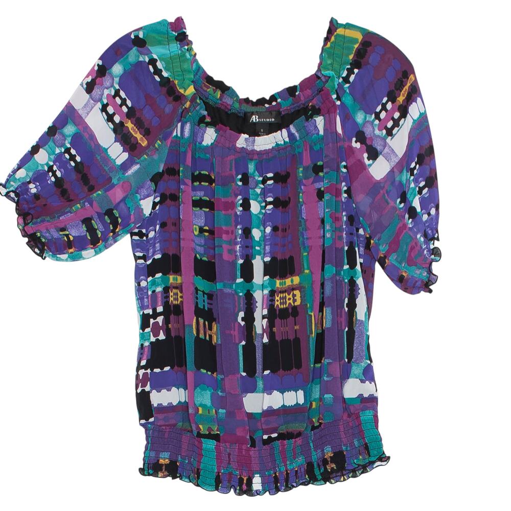 AB Studio Top 90s Y2K Retro Eclectic Art To Wear Abstract Maximalist Boho Small